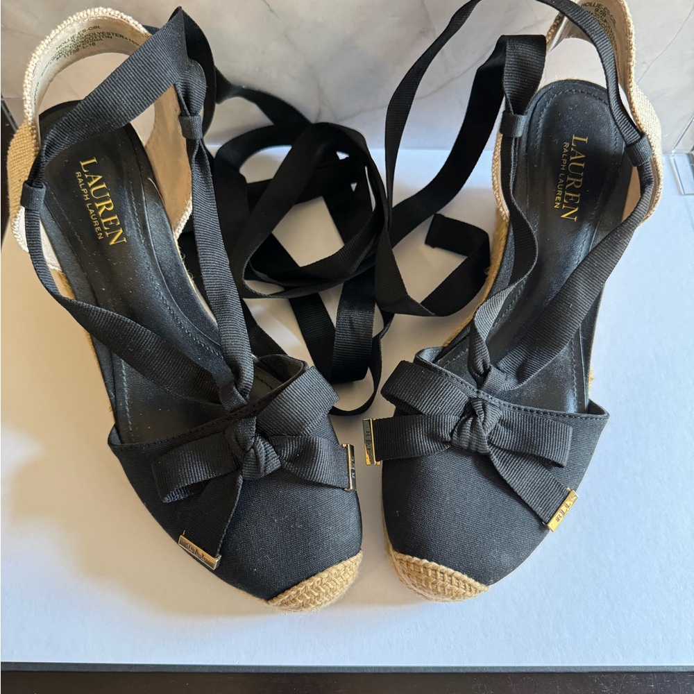 Ralph Lauren Double RL Black Espadrille Wedges